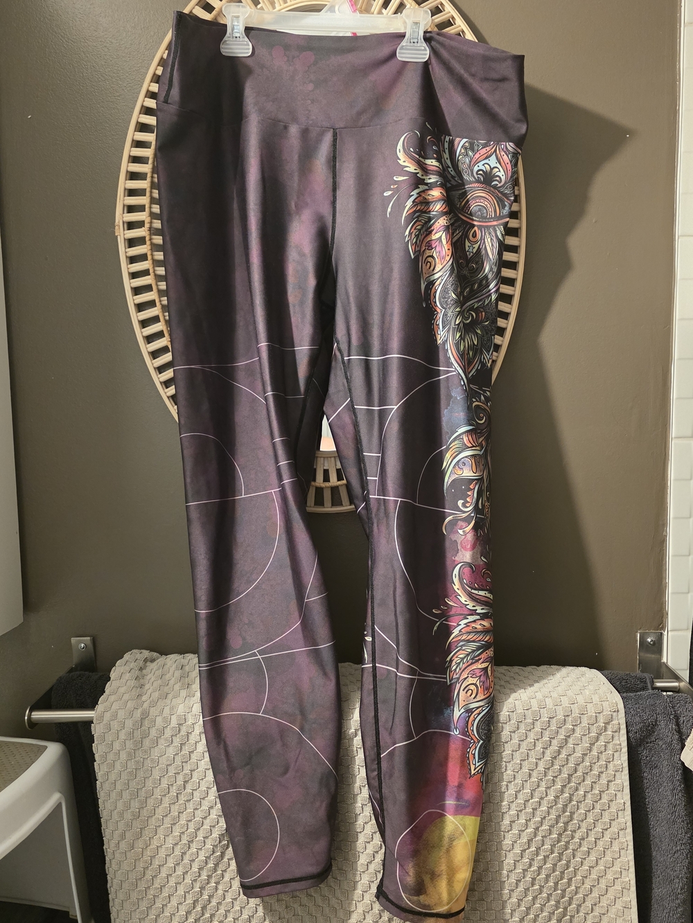 Women's Dark Purple Printed Yoga Leggings with Side Floral Panel Oraki 2xl